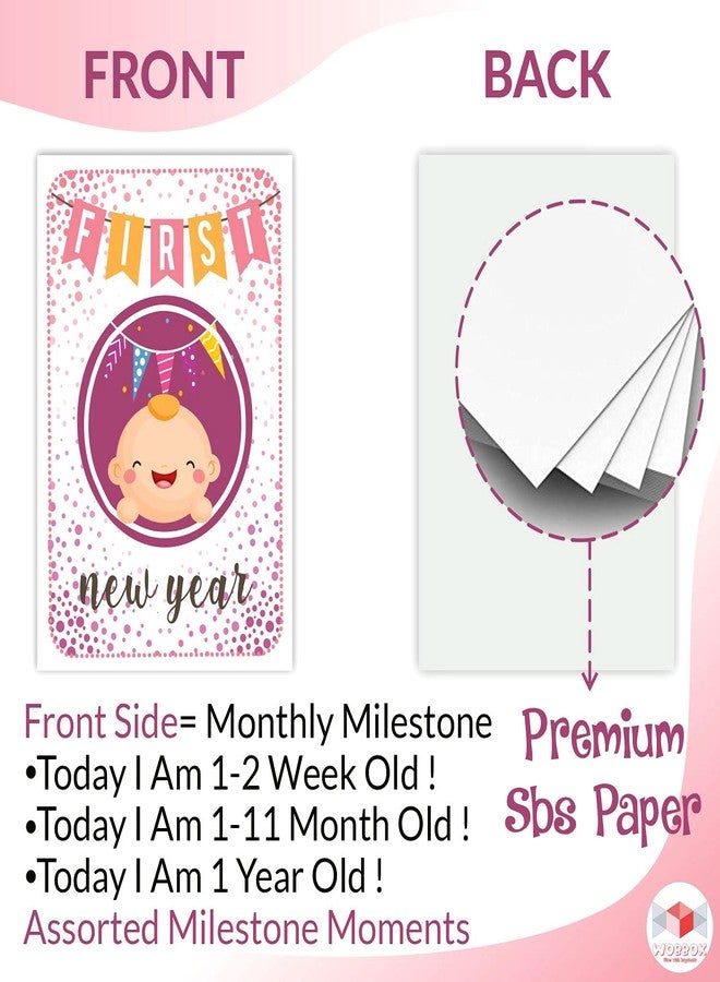 Wobbox Baby Monthly Milestone Card, Record 0-12 Months (36 Pcs) (Baby Girl) - Image 2